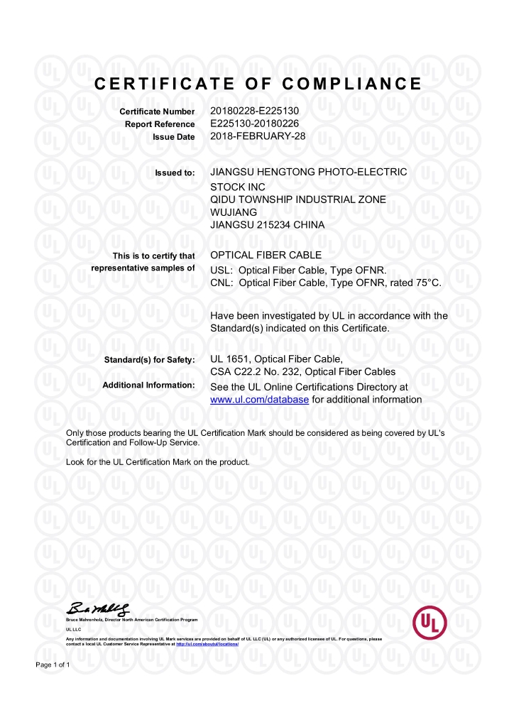 UL1651-USL Optical Fiber Cable, Type OFCR